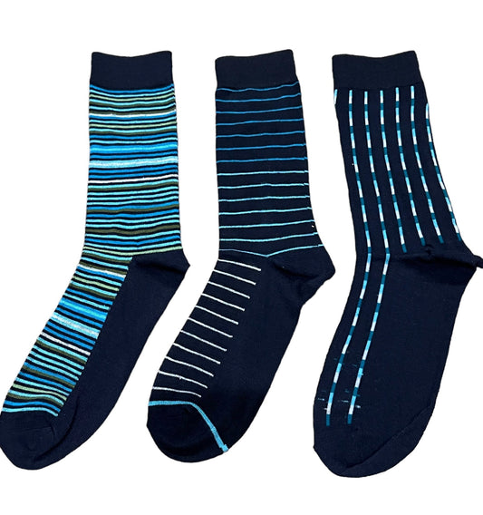 Stripes Assortment Fashion Socks in Navy 3pr Pack