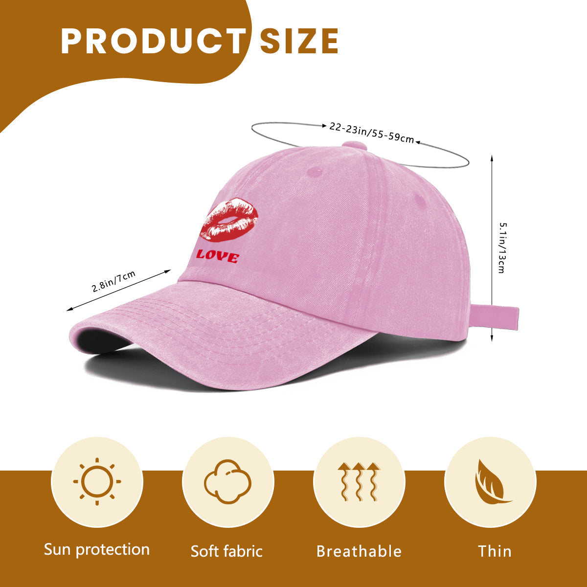 Red Love and Lips Washed Denim Baseball Cap