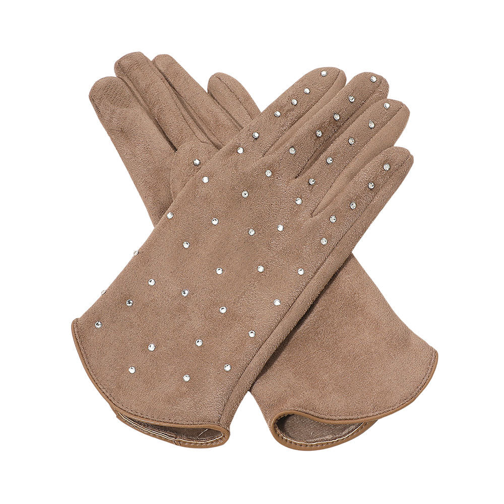 Rhinestone Embellished Smart Touch Winter Gloves