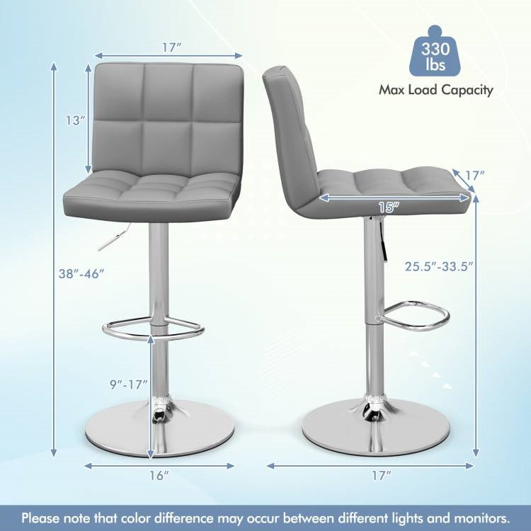 Juego de 2 taburetes de bar modernos de altura ajustable con cómodo asiento de cuero sintético gris