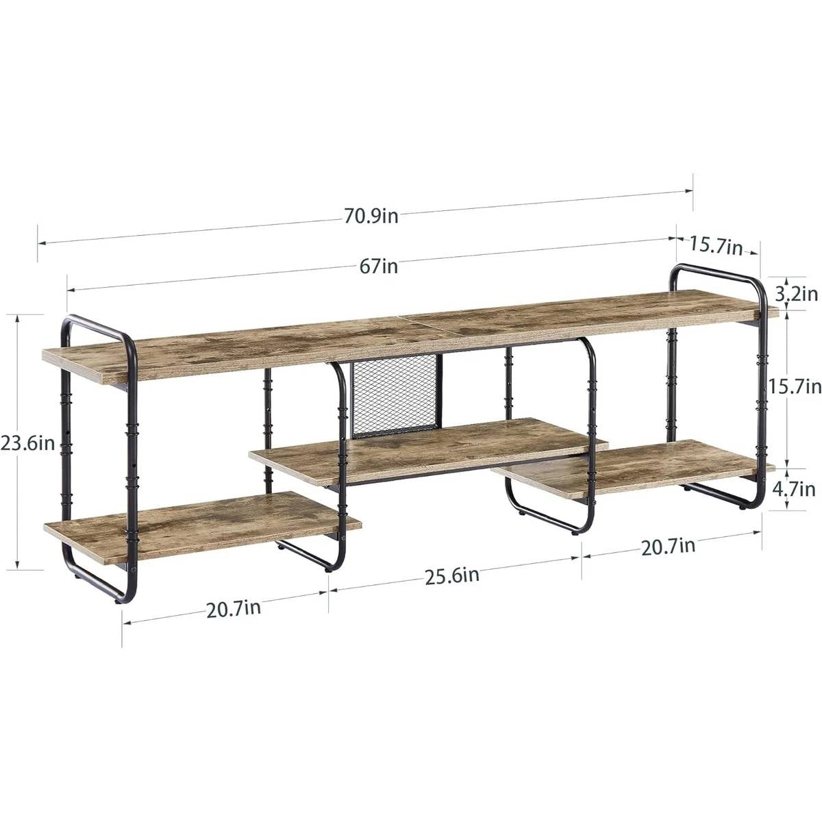 Mueble de TV/Centro de Entretenimiento Moderno de Madera Gris y Metal Negro para televisores de hasta 75 pulgadas