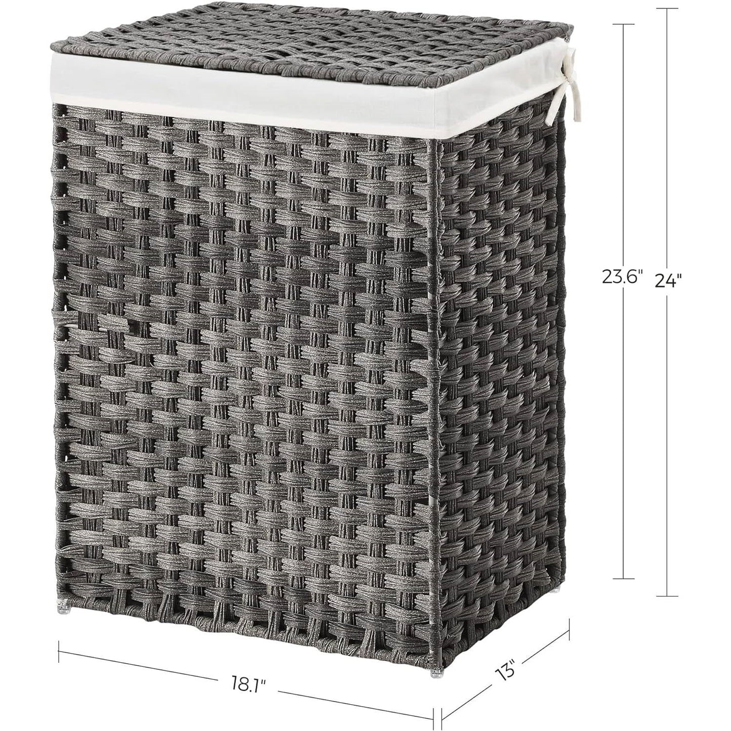 Cesto para la ropa sucia de mimbre de plástico gris con tapa y bolsa interior de algodón extraíble