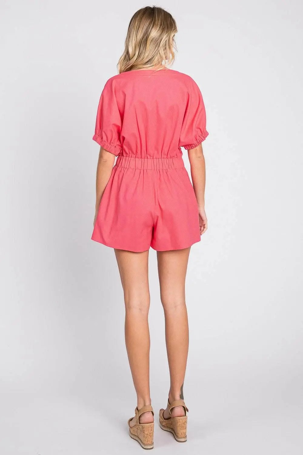 Vestidos Tendencia GeeGee Romper de Lino con Botones y Cuello en V