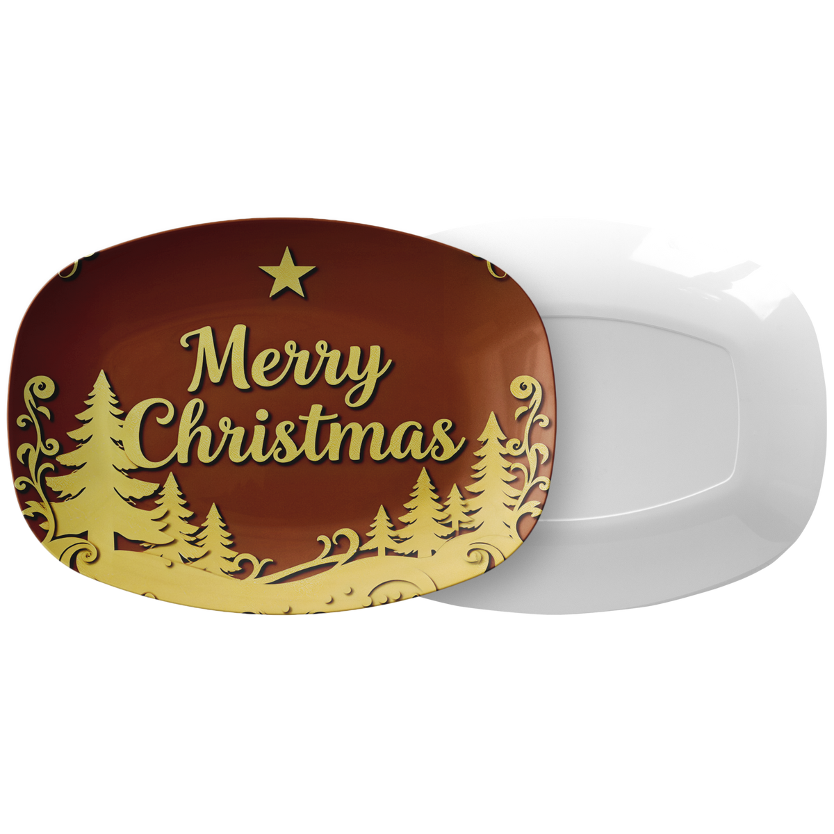 Gold Merry Christmas Oval Serving Platter