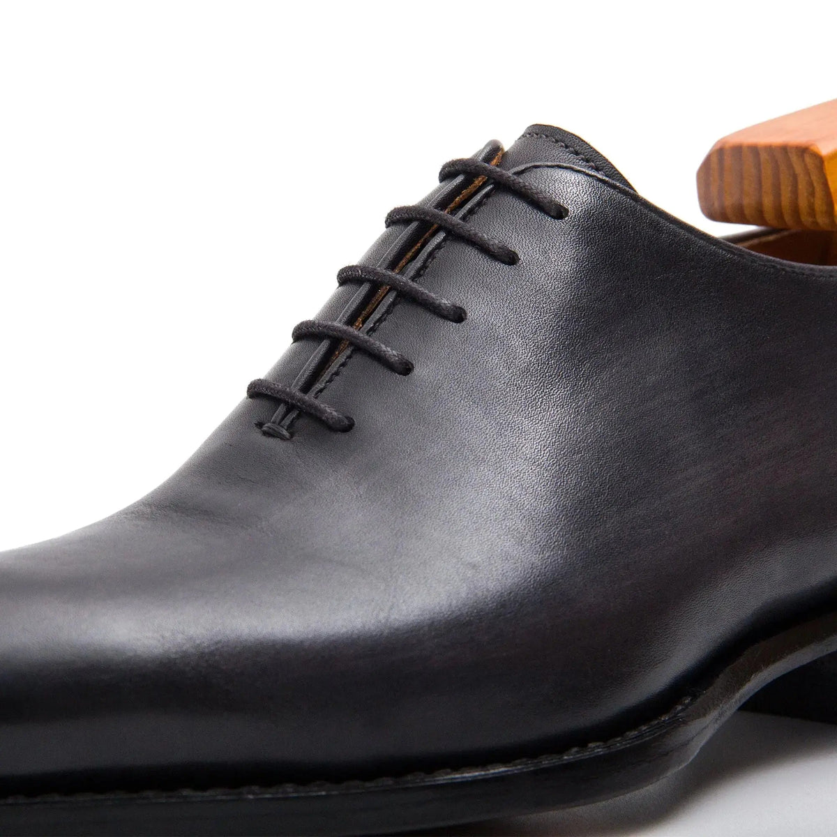 Gray Plain-Toe Cow Leather Oxford Shoes