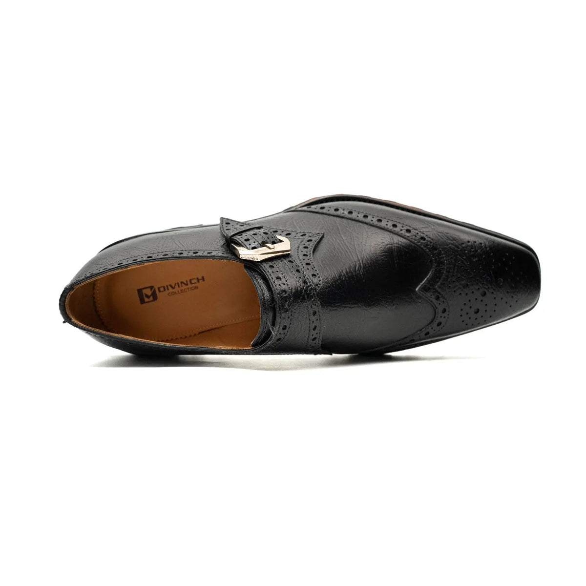 Black Wingtip Kangaroo Leather Monk Shoes