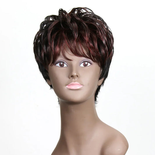 Pelucas elegantes de cabello humano corto, corte Pixie, para mujeres, pelucas de cabello brasileño Remy, pelucas cortas, pelucas cortas de onda natural para mujeres negras