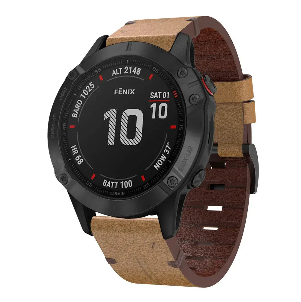 Garmin QuickFit 20/22/26mm Leather Band with Double Keepers