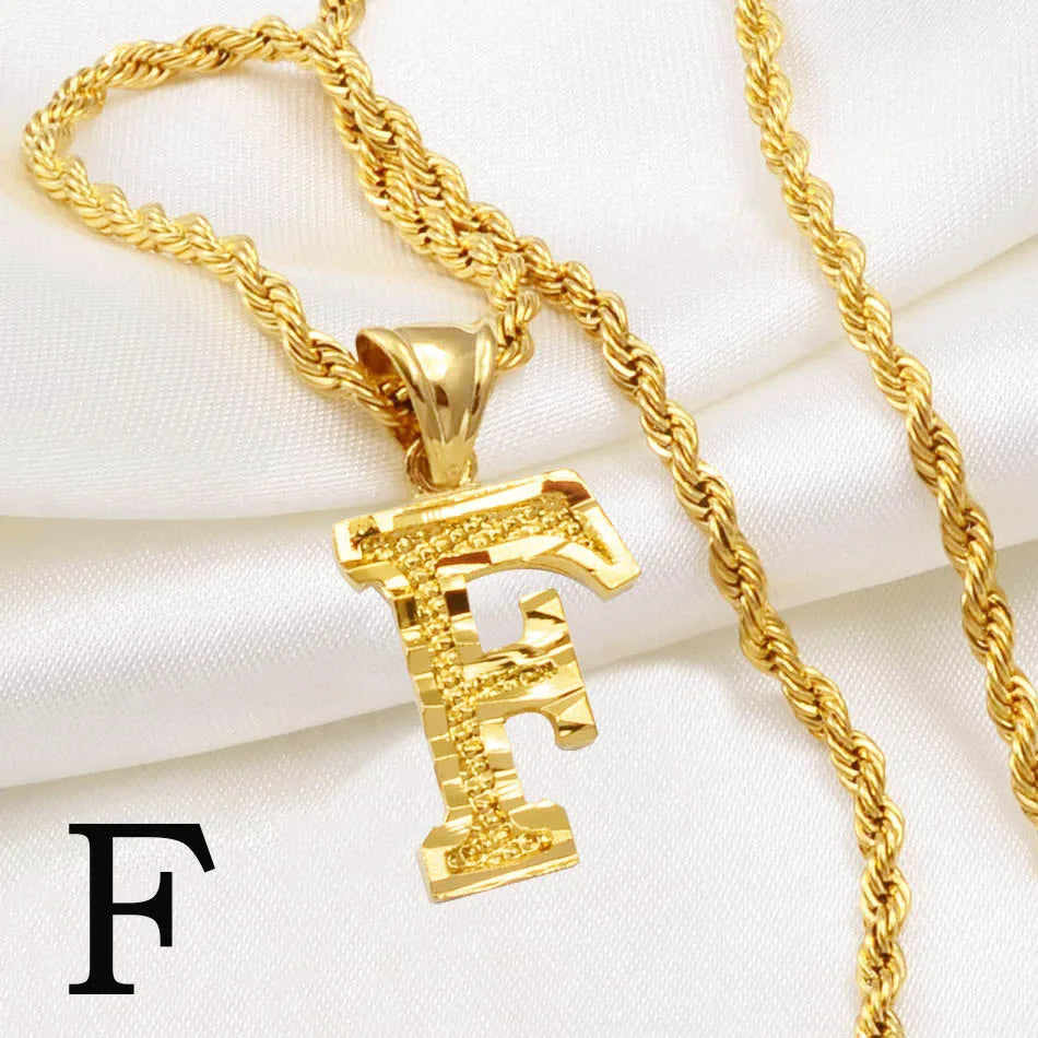 Anniyo A-Z Letters Necklaces Gold Plated Initial Pendant Rope Chain