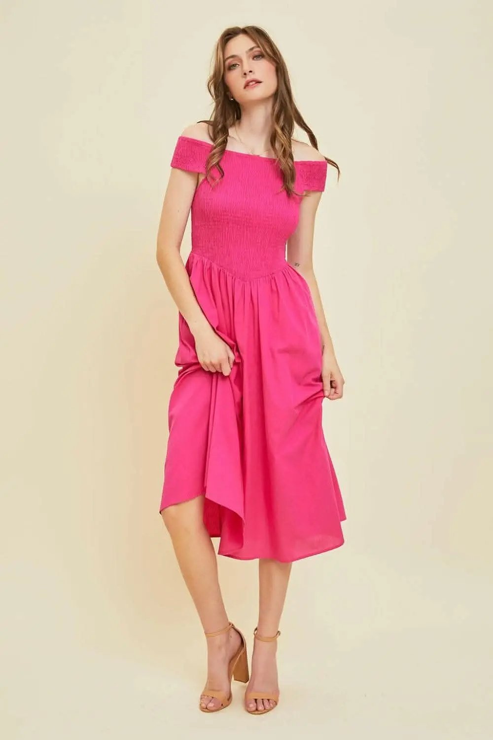 Dresses Trendsi HEYSON Off-Shoulder Smocked Midi Dress