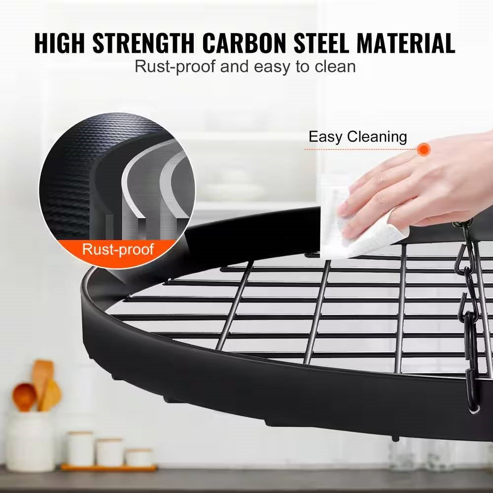 Soporte de techo ovalado de acero al carbono negro para ollas de cocina con 12 ganchos