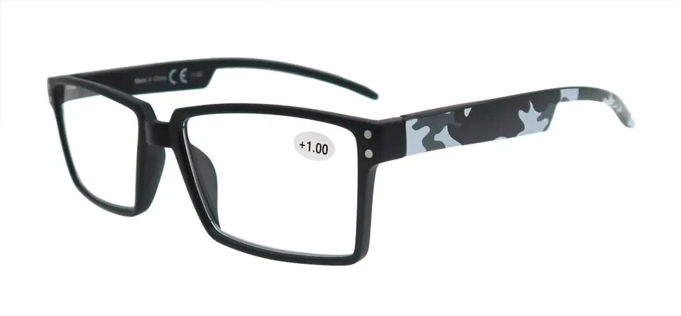 Oversized Reading Glasses Men Squared Frame Readers Vision Presbyopic High Quality Eyeglasses With Camouflage Leg +1+1.5+2+2.5+3