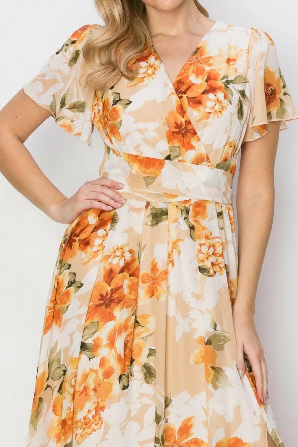 Vestidos Tendencia Vestido largo floral Maxi de mujer con abertura y espalda anudada de manga corta para verano