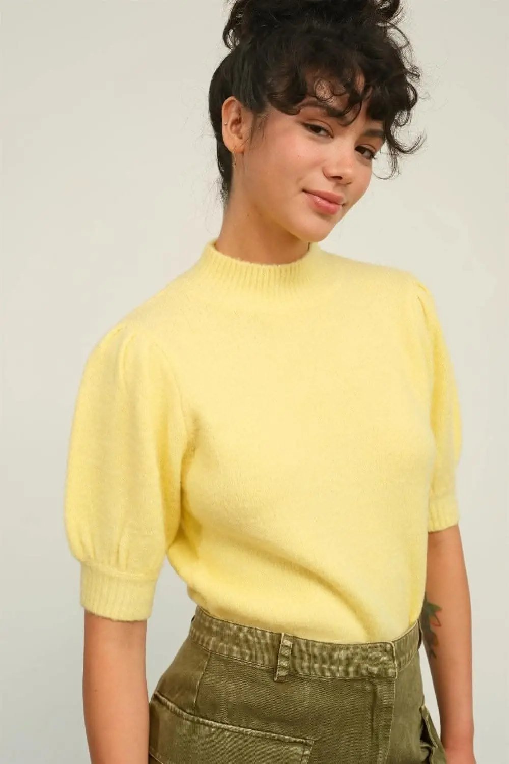 Women's Knit Top Top - Puff Sleeve Mock Neck - Elevated Knit Style