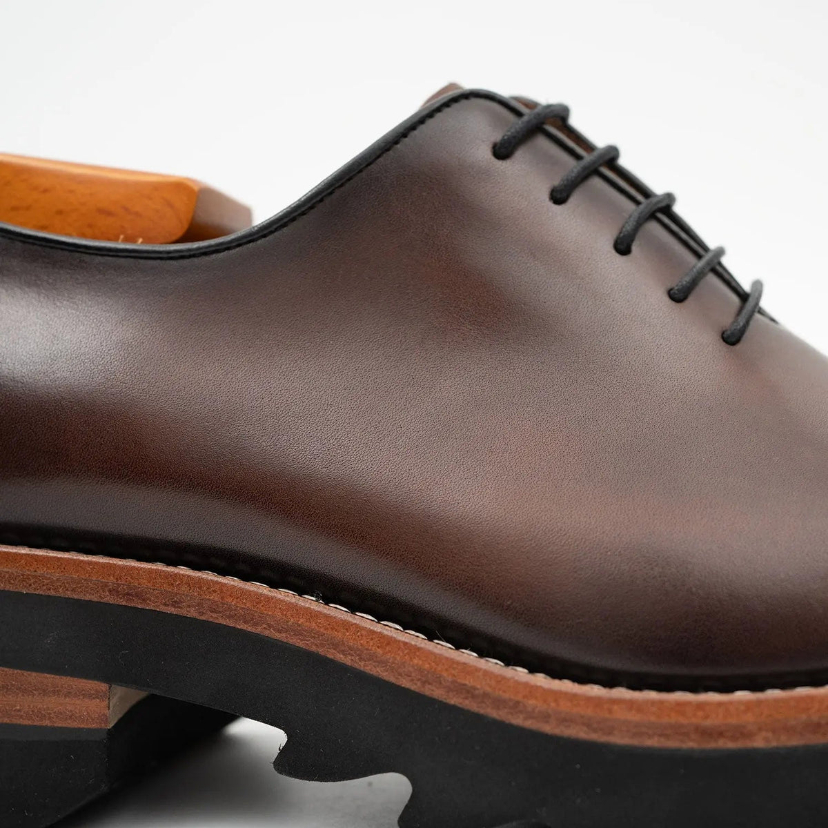 Coffee Brown Plain-Toe Cow Leather Oxford Shoes