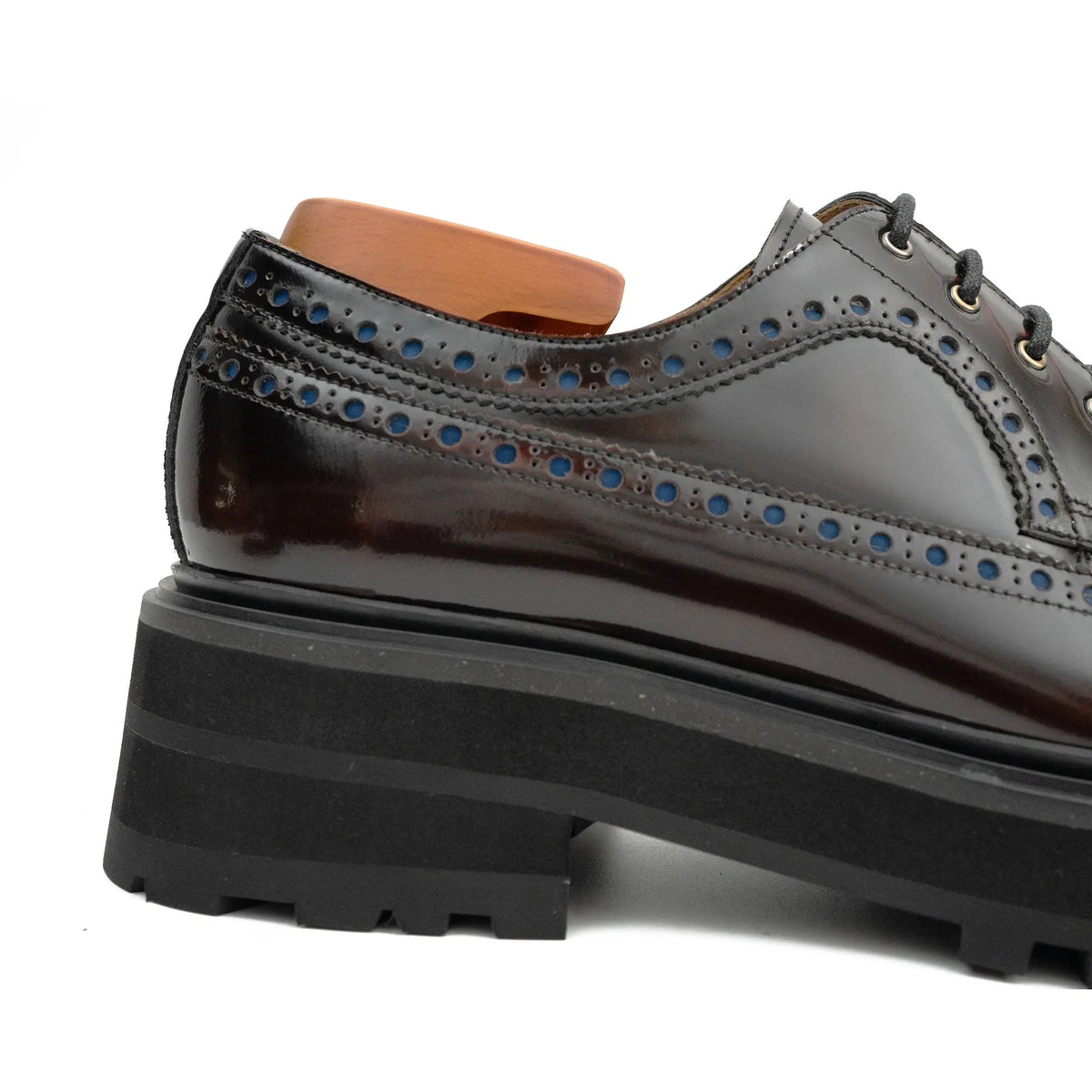 Wine Red Wingtip Calf Leather Derby Shoes
