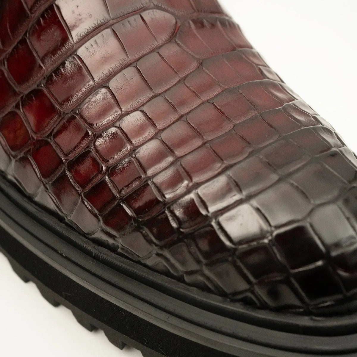 Burgundy Crocodile Leather Chelsea Boots