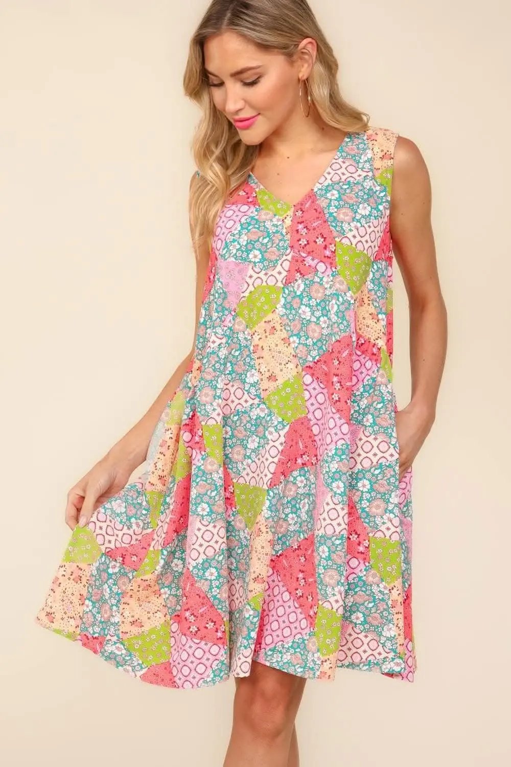 Trendsi Floral Patchwork Babydoll Dress Peach Sage