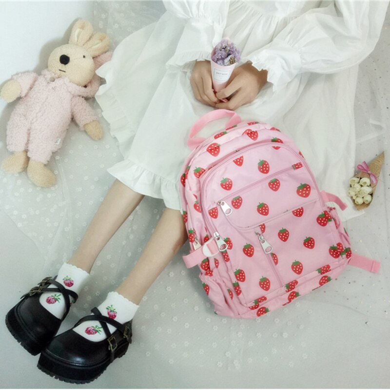 Mochila de lona Harajuku de fresas
