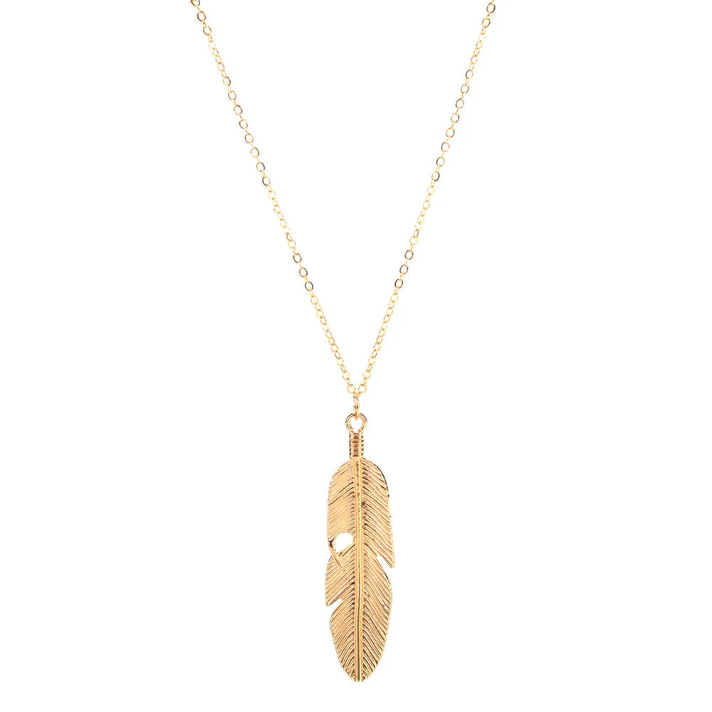 VOQ Feather Pendant Necklace for Women | Trendy Long Chain Jewelry Gift