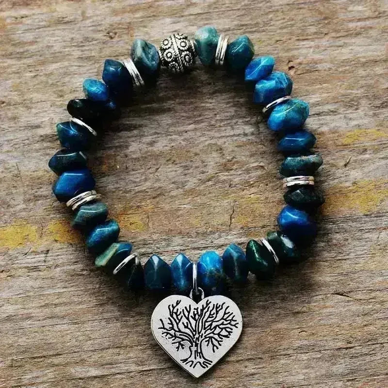 Tree of Life Apatite Bracelet β Natural Stone Vegan Jewelry