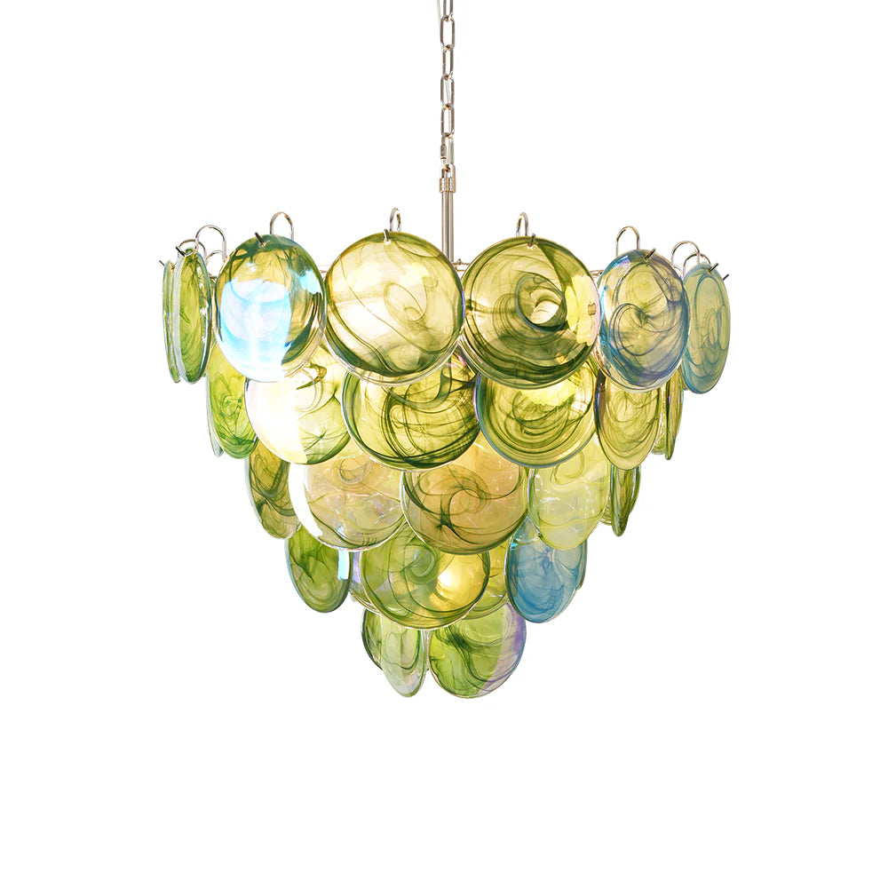 Lámpara de araña de disco Murano verde elegante