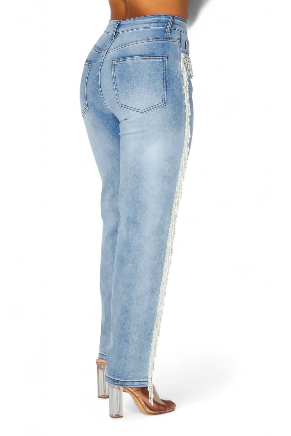 Vaqueros Kenia Pearl Fringe de tiro alto