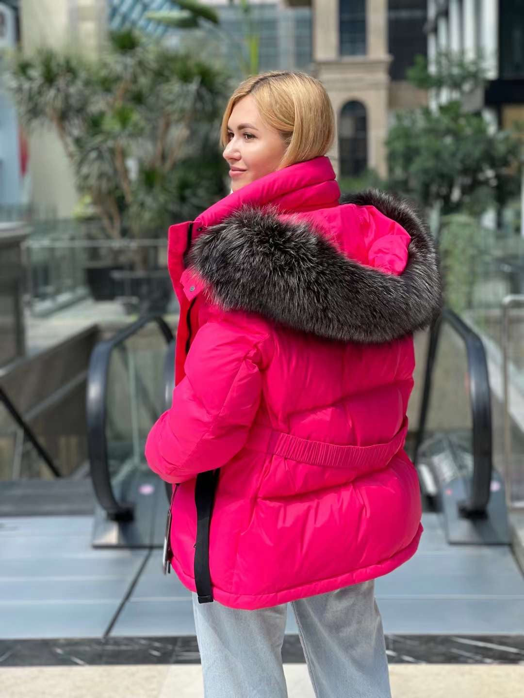 Chaqueta de auténtica piel de zorro plateado y plumón