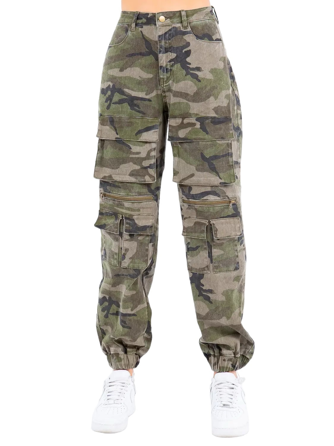 Pantalón Jogger Cargo Camuflado de Cintura Alta- RJJ8482CM