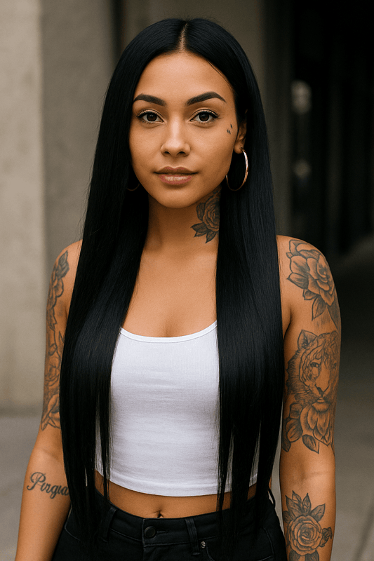 Juego de seda – Paquete de 4 extensiones de cabello liso brasileño natural (negro)
