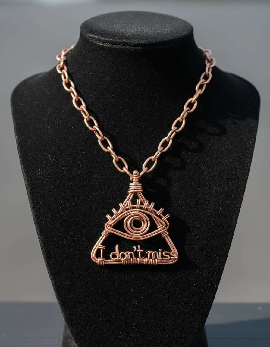 Copper wire wrapped eye of knowledge necklace