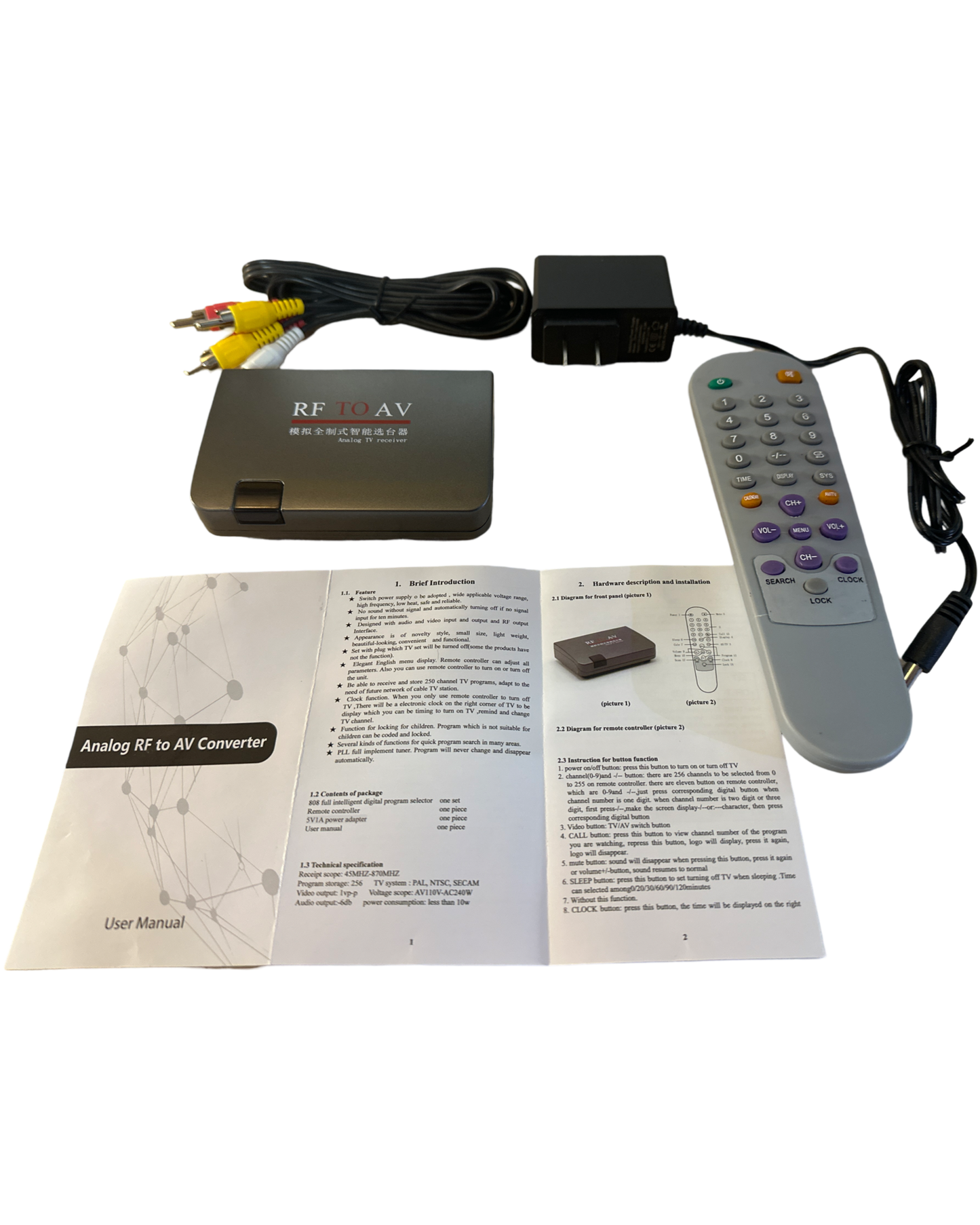 Adaptador de corriente modulador convertidor de receptor de TV analógico RF a AV con cable AV
