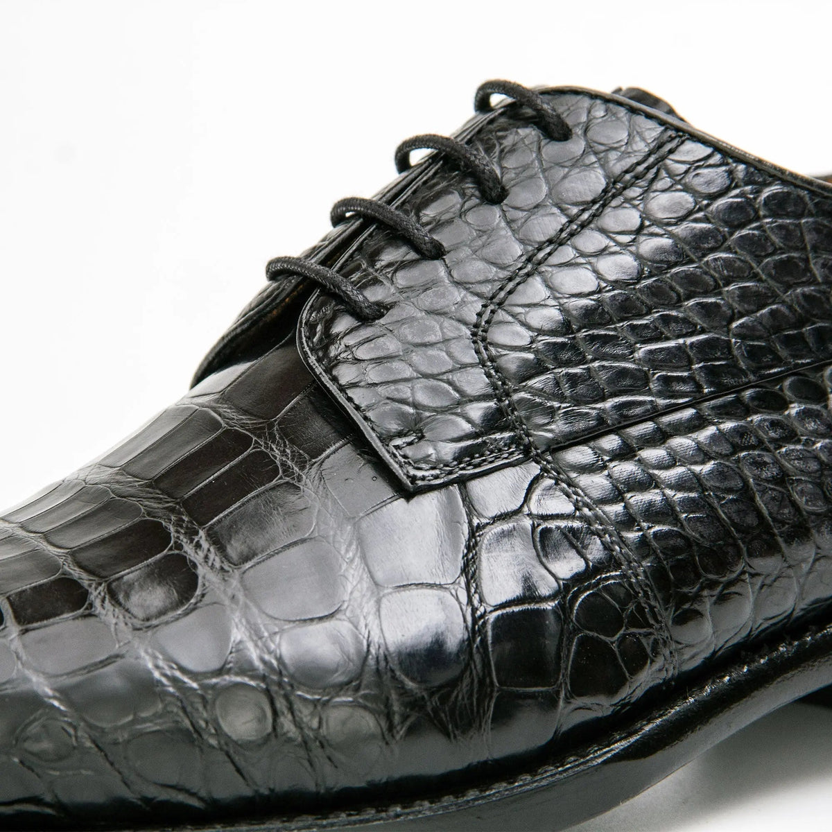 Black Plain-Toe Crocodile Leather Derby Shoes