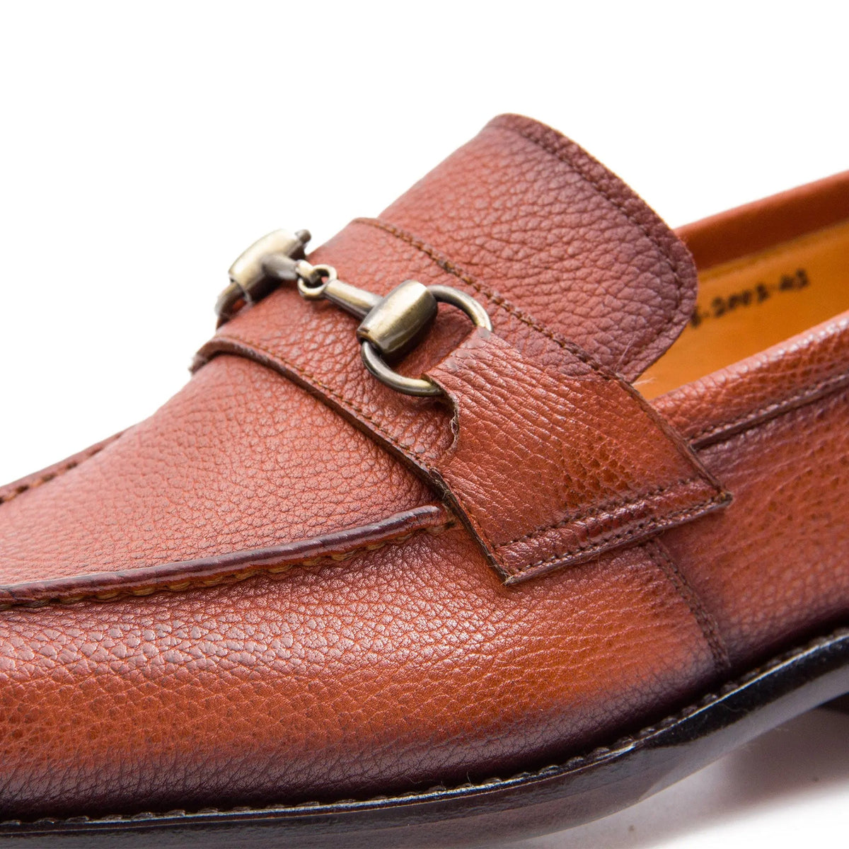 Brown Pebbled Calf Leather Horsebit Loafers