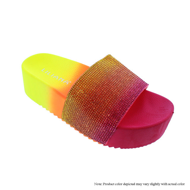 Sandalias Ombre con Bling - Fucsia/Naranja/Amarillo