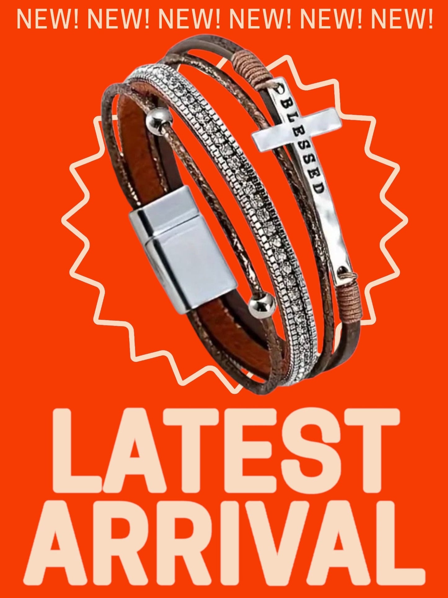 Pulsera de cuero de varias capas con cruz bendecida