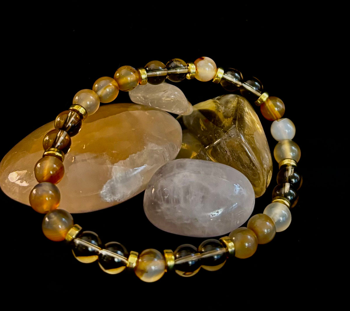 Pulsera bohemia "Elixir del que Piensa Demasiado" – Ágata de Botsuana y Cuarzo Ahumado hechos a mano para el Enraizamiento y la Claridad