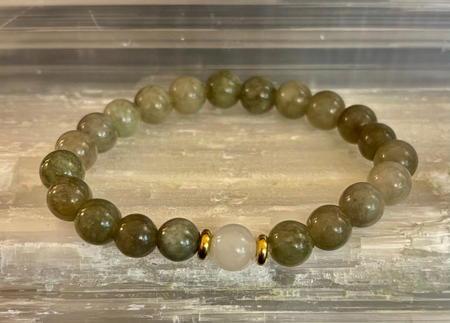 Pulsera de Aventurina Verde y Jade Blanco – Cuentas de Piedra Natural de 8mm