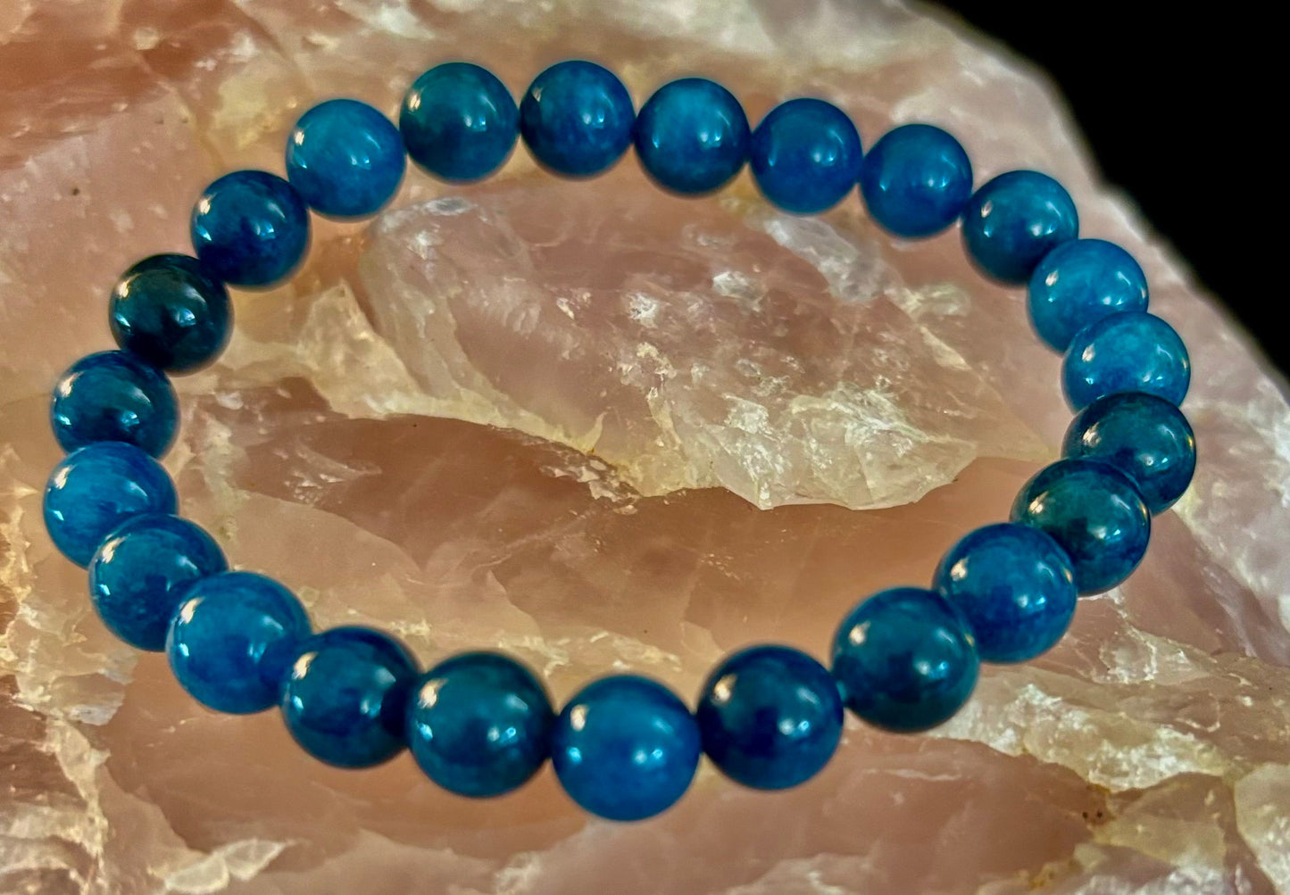 Pulsera energética de apatita azul | Cuentas de piedra natural de 8 mm o 10 mm para claridad, concentración y motivación
