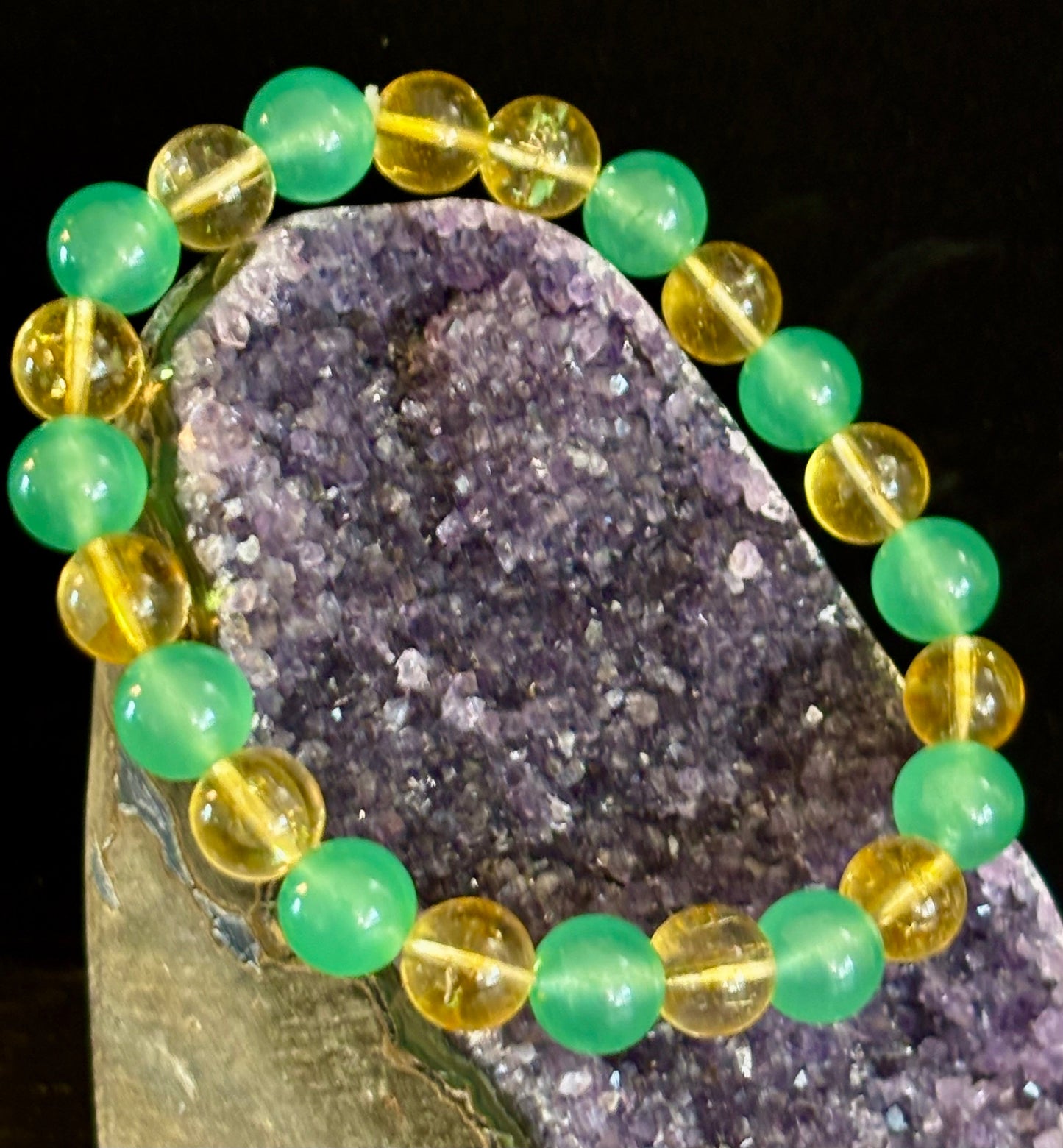 Pulsera de piedra natural de citrino y aventurina verde