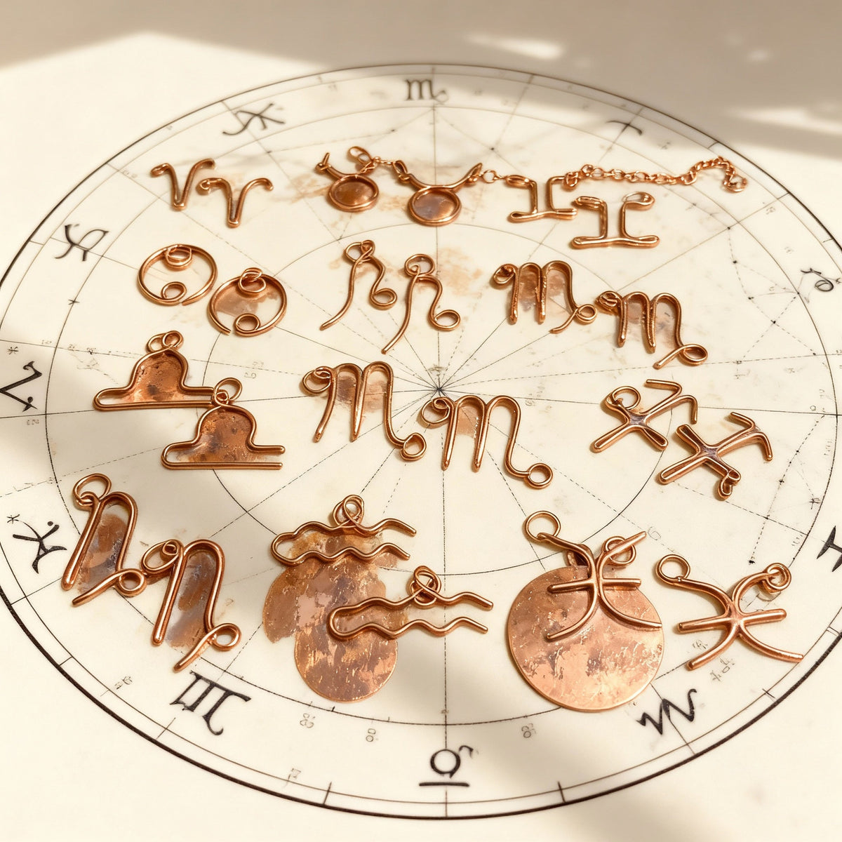 Custom Wire Wrapped Zodiac Charm Necklace With Custom Copper Chain