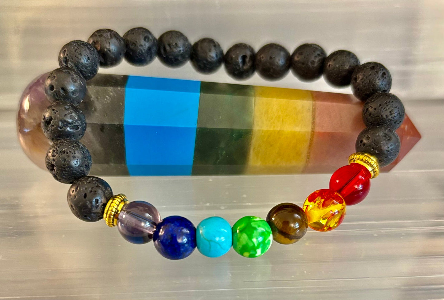 Pulsera de cuentas de chakras – Roca volcánica de lava y piedras curativas naturales