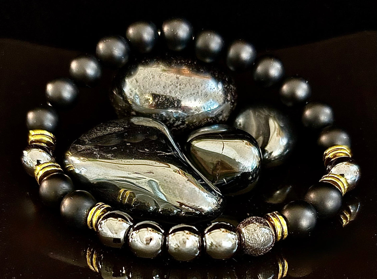 Pulsera de obsidiana negra y hematita "Enraizamiento y Equilibrio"