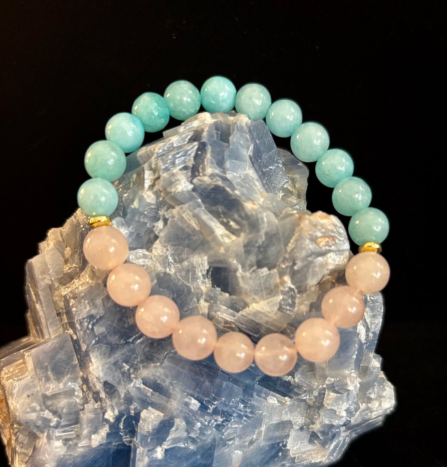 Pulsera Curativa de Cuarzo Rosa y Aguamarina – Amor, Calma y Claridad Emocional 💖🌊