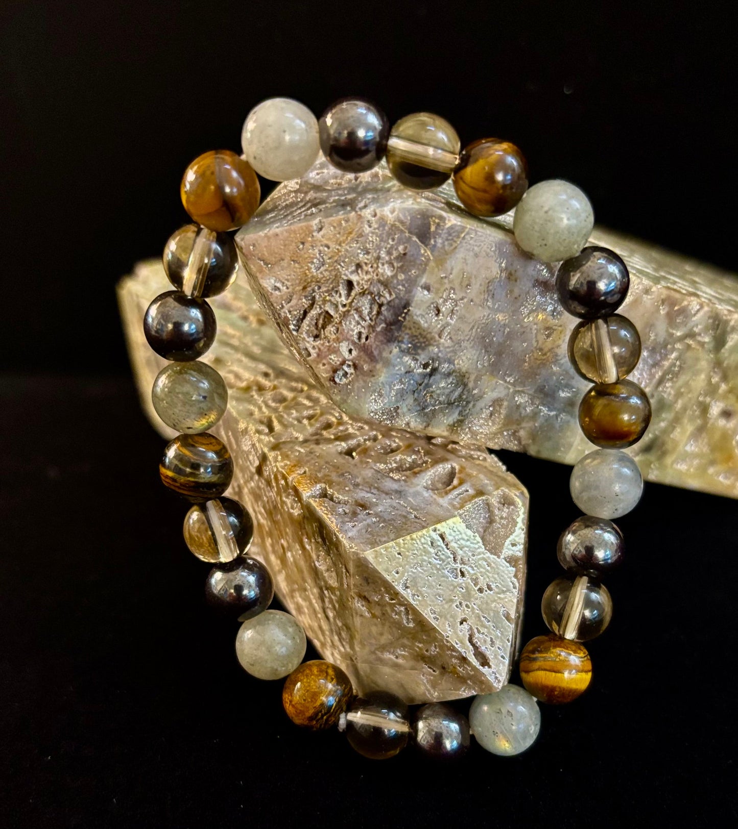Pulsera de protección Bohemia de ojo de tigre y labradorita – Muñecas medianas