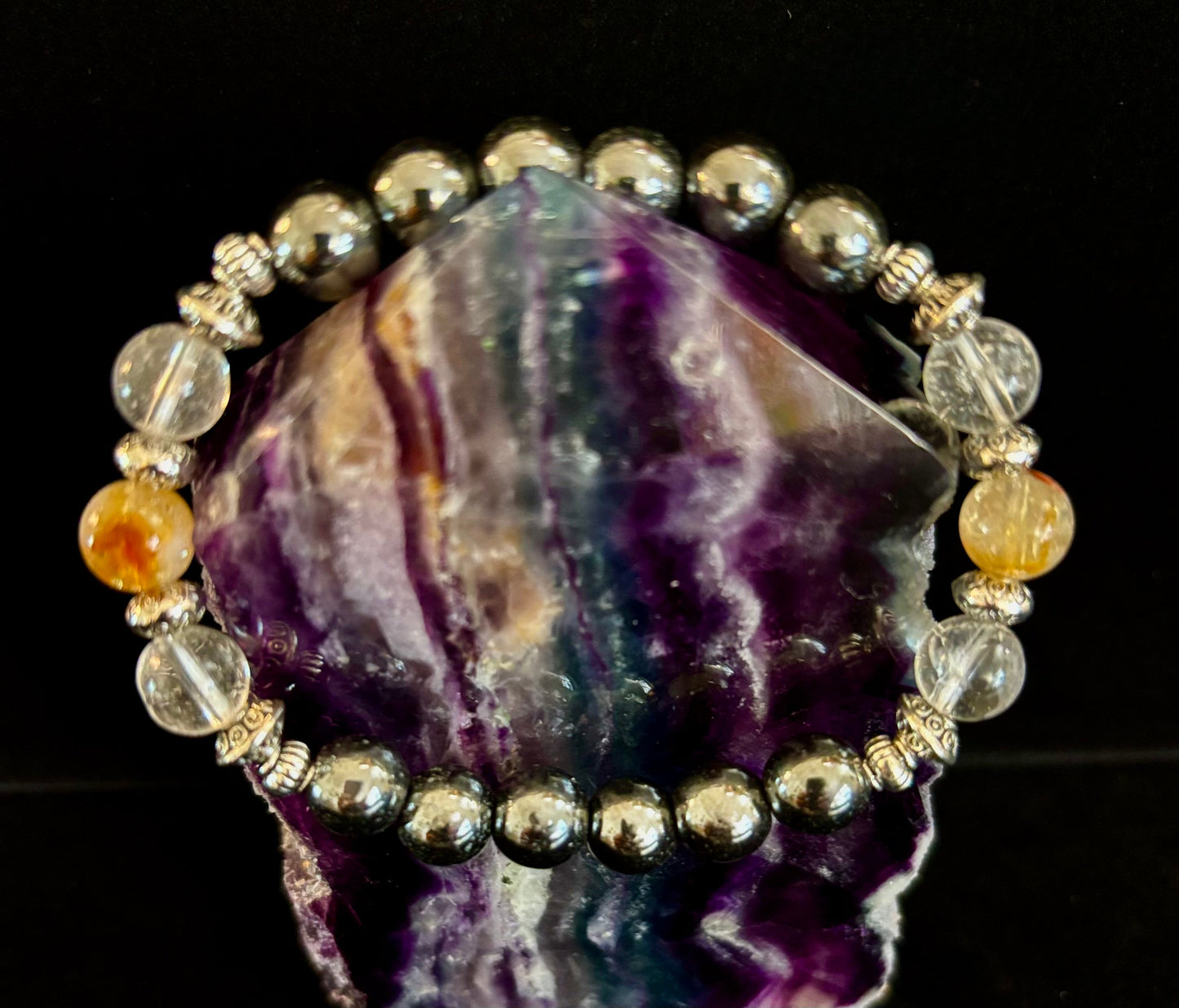 Pulsera de intención de protección empática – Citrino, Cuarzo Transparente y Hematita
