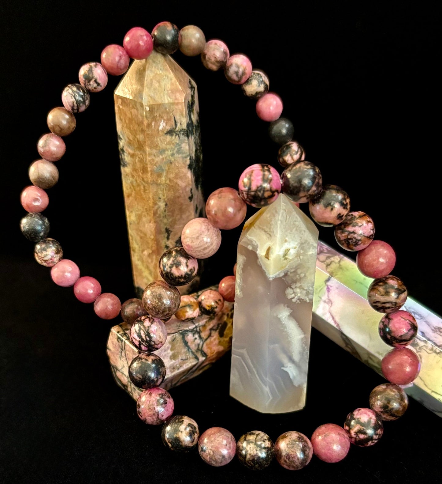 Pulsera de Cuentas de Rodonita Natural – Sanación Emocional y Energía Amorosa | Cuentas de 6mm y 8mm