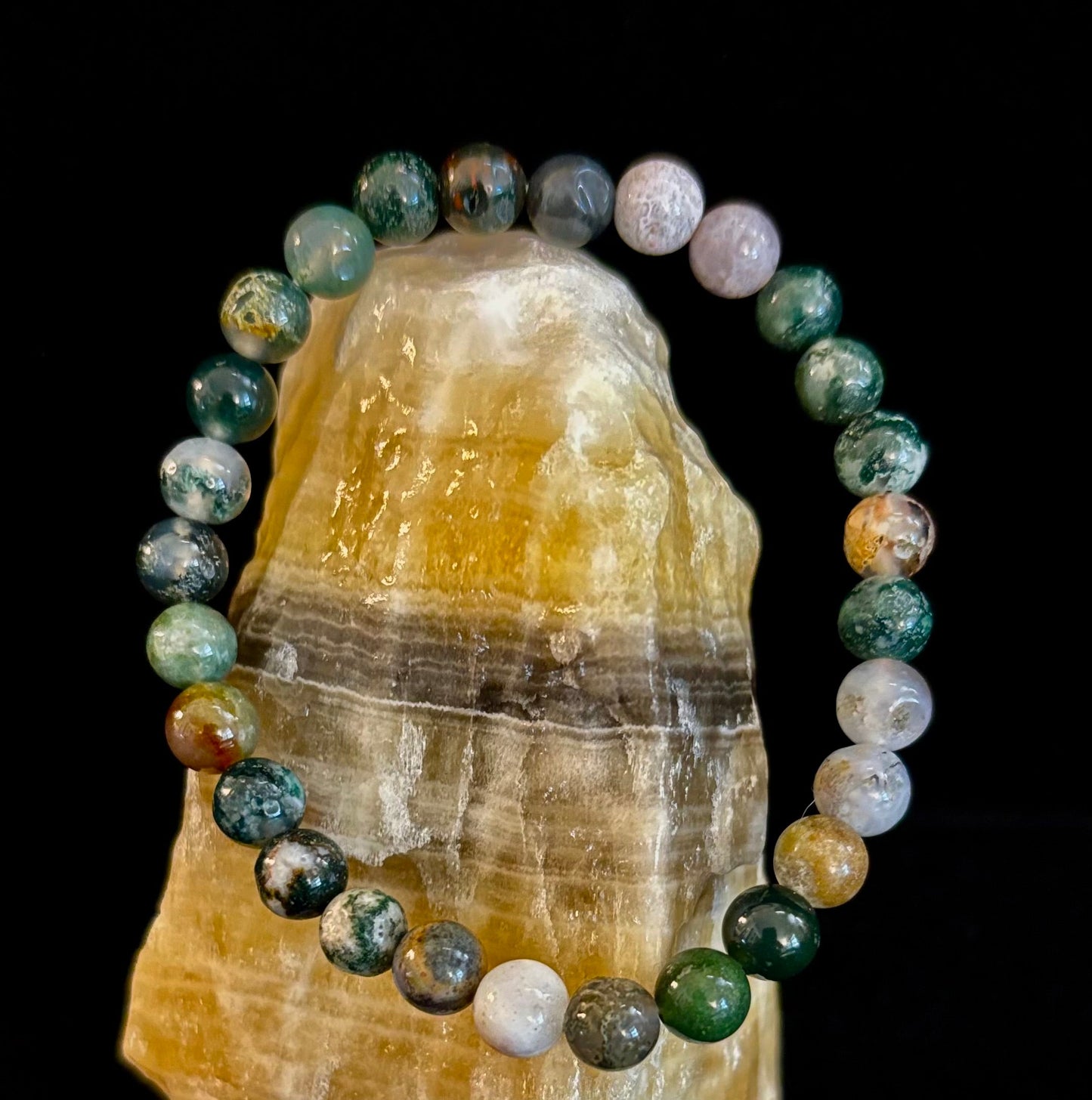 Pulsera de Ágata India 6mm, 8mm y 10mm – Joyería para Enraizar, Equilibrar y Proteger Infundida con Reiki (Múltiples Tallas de Muñeca)