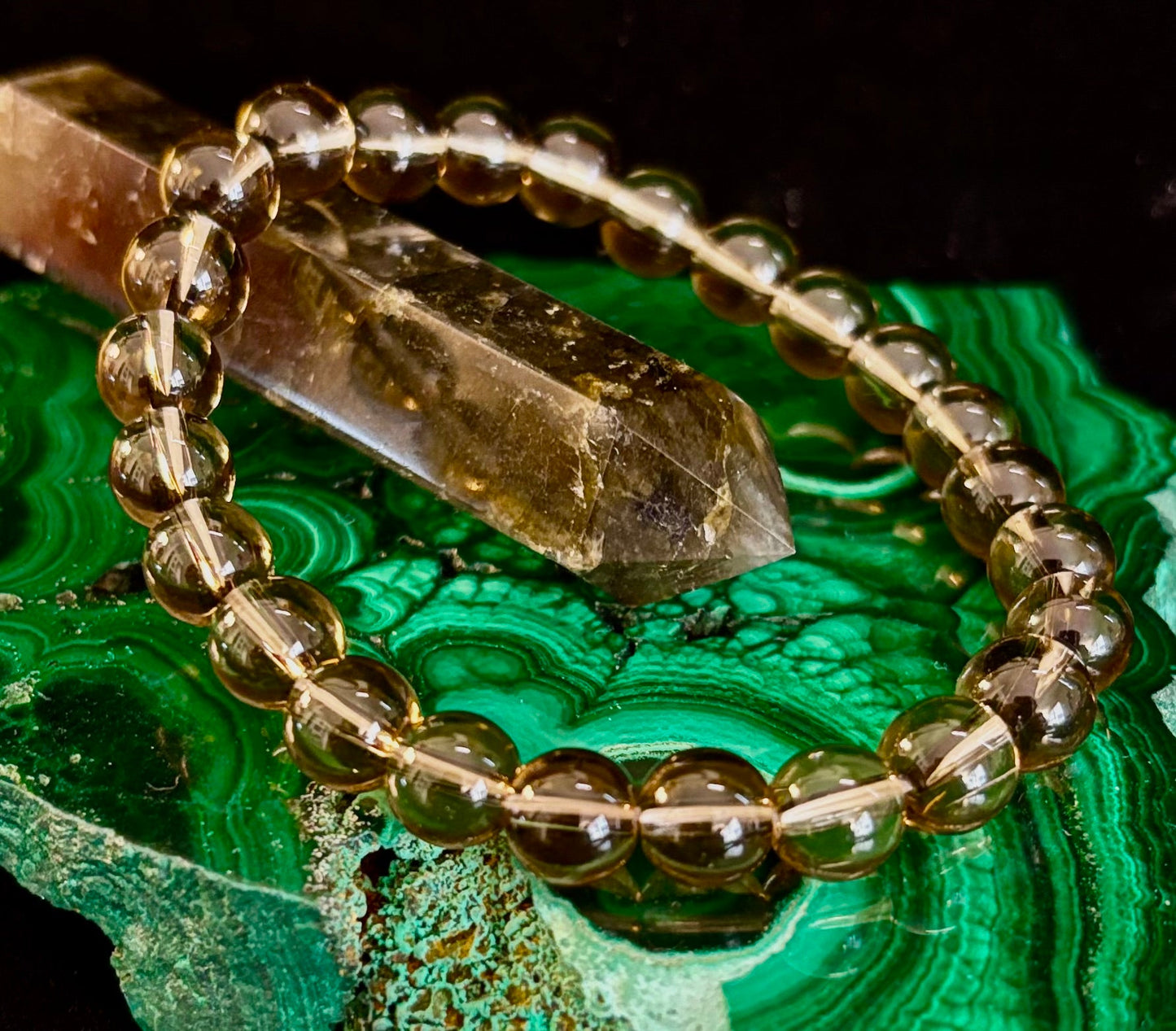 Pulsera de cuarzo ahumado – Cristal natural de 8 mm para conexión a tierra, protección y claridad