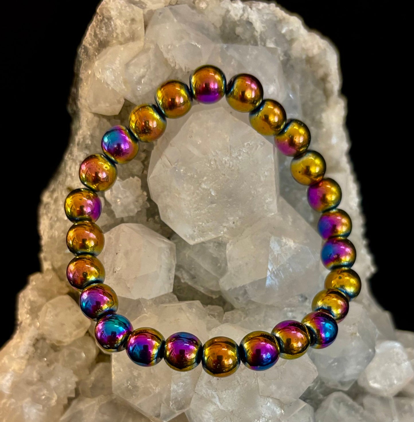 Pulsera de Hematita Arcoíris con Cuentas Redondas – Orgullo y Fuerza LGBTQ para Muñecas Medianas o Grandes